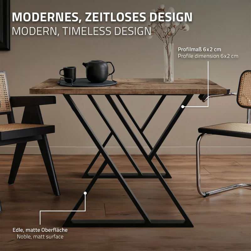 2 Stück Tischbeine B69xH72 cm Tischkufen X-Form Stahl pulverbeschichtet Schwarz ML-Design