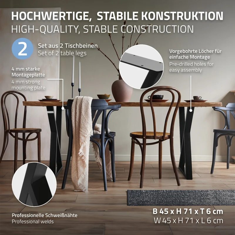 2 Stück Tischbeine B40xH71 cm Tischkufen X-Form aus Stahl pulverbeschichtet Schwarz ML-Design