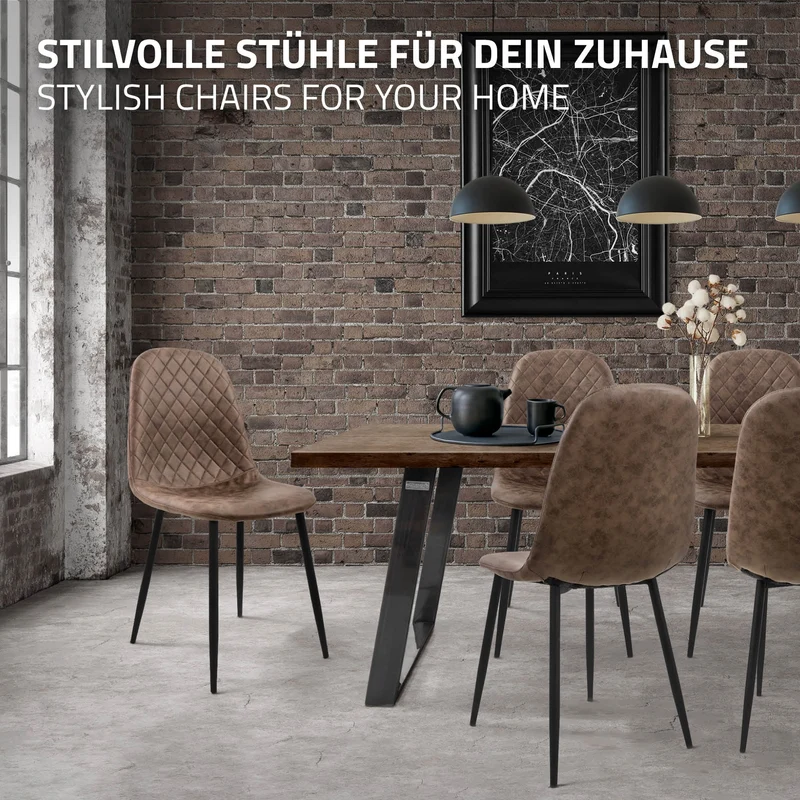 Esszimmerstuhl 4er Set mit Rückenehne Braun Küchenstuhl mit Kunstleder Bezug ML-Design