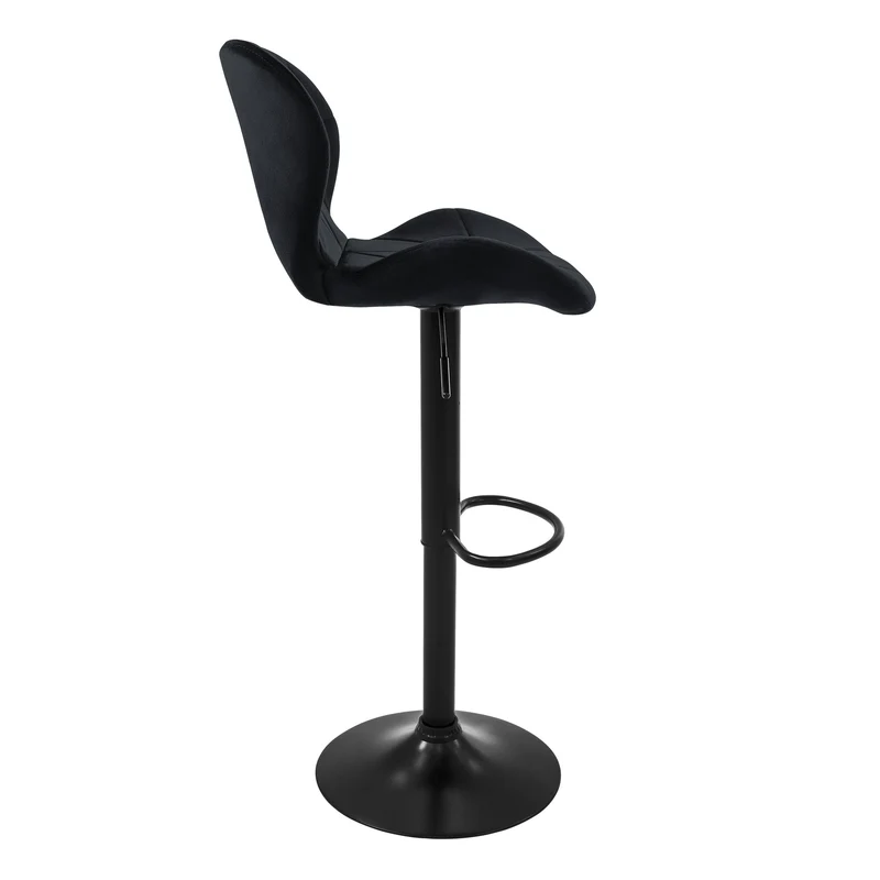 4er Set Barhocker Schwarz Samtbezug mit Rückenlehne und Fußstütze höhenverstellbar 59-79cm ML-Design
