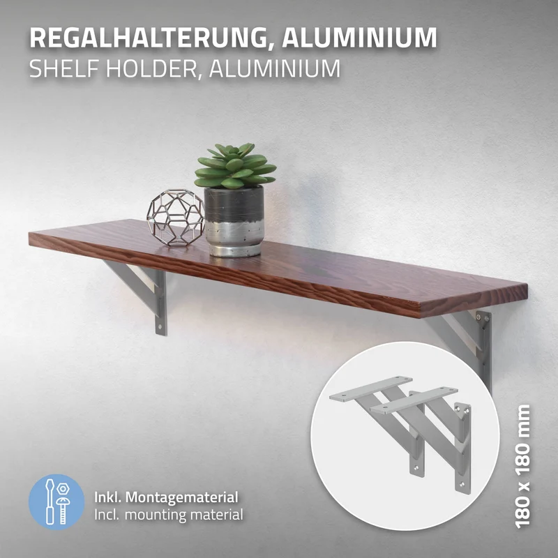 2er Set Wandkonsole Regalhalterung 2x 180 x 180 mm Silber aus Aluminium ML-Design
