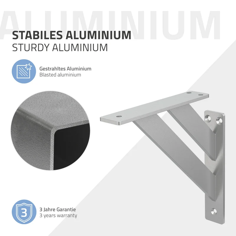 2er Set Wandkonsole Regalhalterung 2x 180 x 180 mm Silber aus Aluminium ML-Design