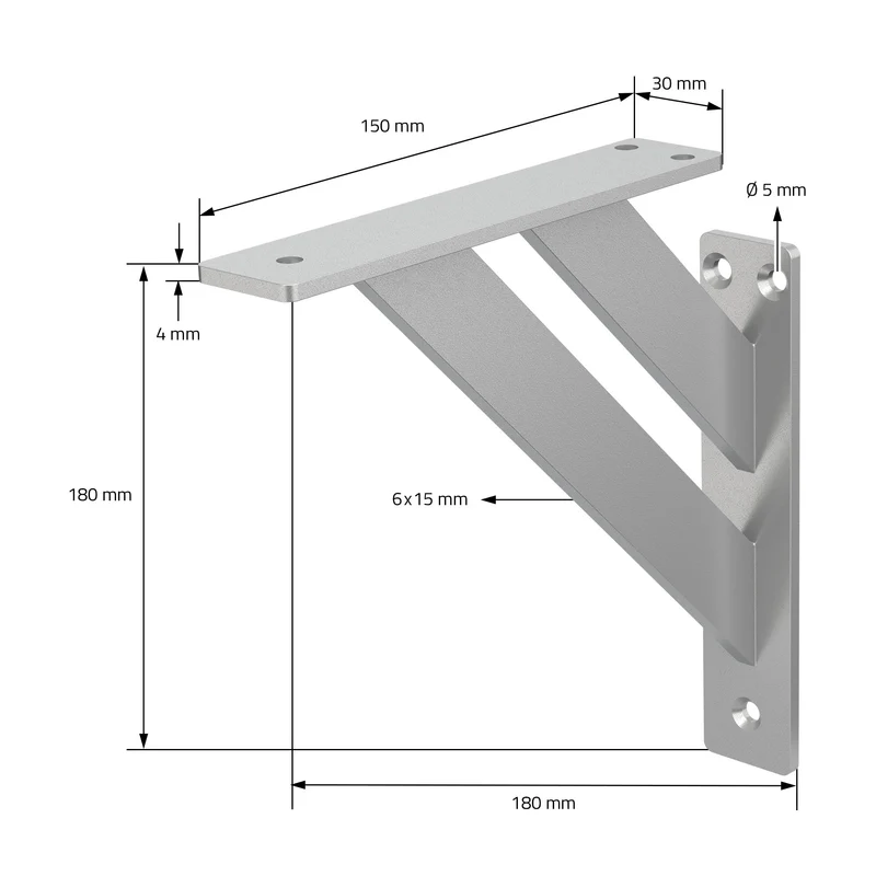 2er Set Wandkonsole Regalhalterung 2x 180 x 180 mm Silber aus Aluminium ML-Design