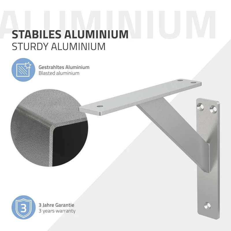 2er Set Wandkonsole Regalhalterung 2x 180 x 180 mm Silber aus Aluminium ML-Design