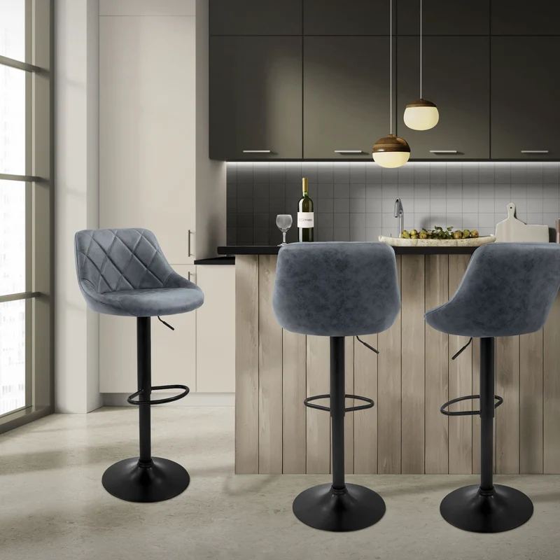 4er Set Barhocker Anthrazit Kunstlederbezug mit Rückenlehne und Fußstütze höhenverstellbar 62-82 cm ML-Design