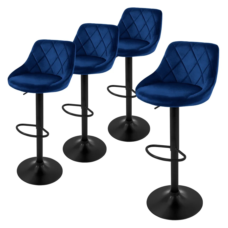 Barhocker Set Samt Rauten Steppung Höhenverstellbar mit Rückenlehne & Fußstütze