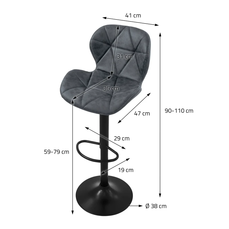 4er Set Barhocker Anthrazit Kunstlederbezug mit Rückenlehne und Fußstütze höhenverstellbar 59-79cm ML-Design