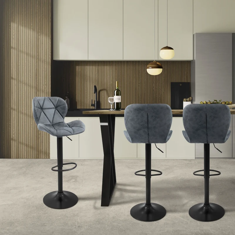 4er Set Barhocker Anthrazit Kunstlederbezug mit Rückenlehne und Fußstütze höhenverstellbar 59-79cm ML-Design