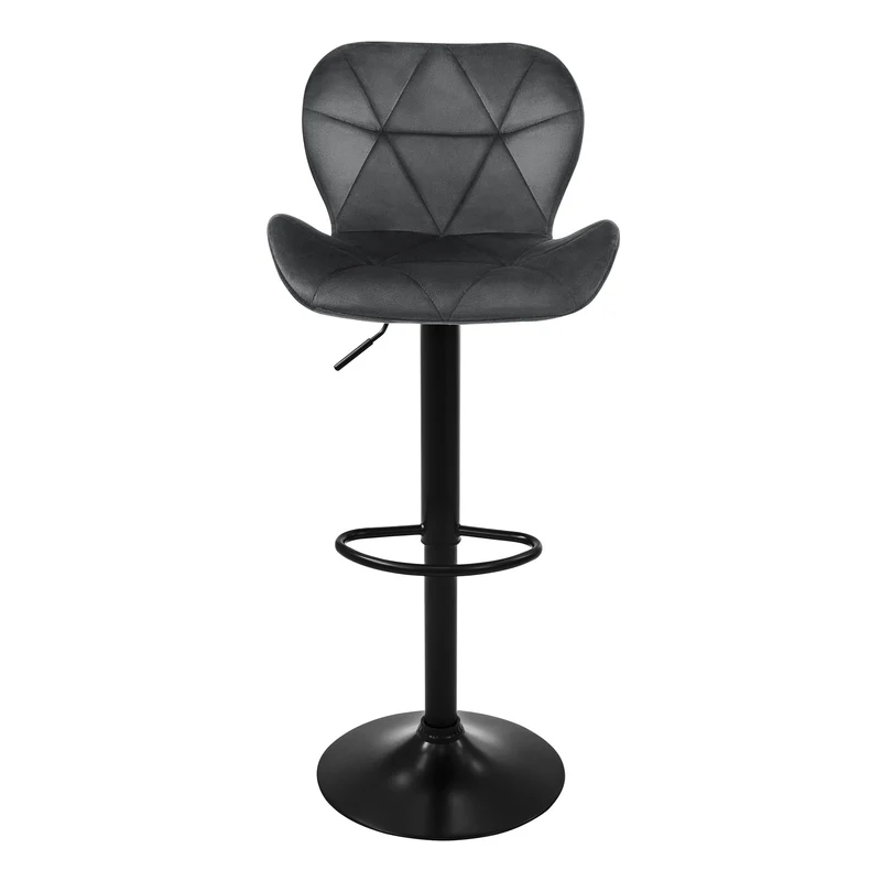 4er Set Barhocker Grau Samtbezug mit Rückenlehne und Fußstütze höhenverstellbar 59-79cm ML-Design