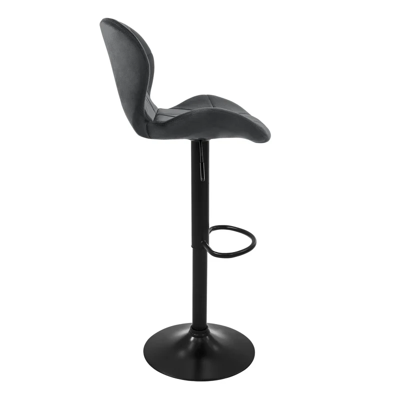 4er Set Barhocker Grau Samtbezug mit Rückenlehne und Fußstütze höhenverstellbar 59-79cm ML-Design