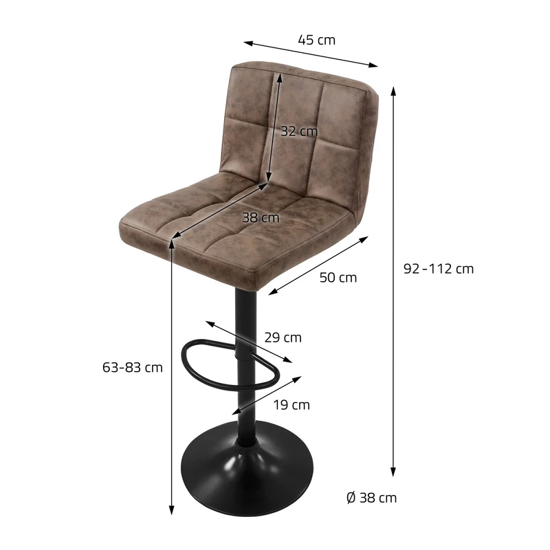4er Set Barhocker Braun Kunstlederbezug mit Rückenlehne und Fußstütze höhenverstellbar 63-83cm ML-Design