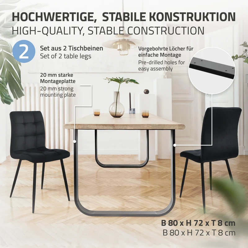 2 Stück Tischbeine B80xH72 cm Tischkufen O-Form aus Stahl pulverbeschichtet Schwarz ML-Design