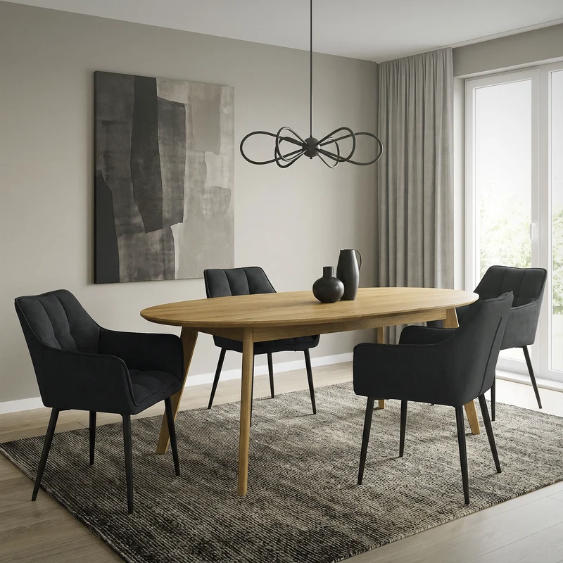 2er Set Esszimmerstuhl Schwarz aus Frotteestoff mit dickem gepolsterter Sitz ML-Design