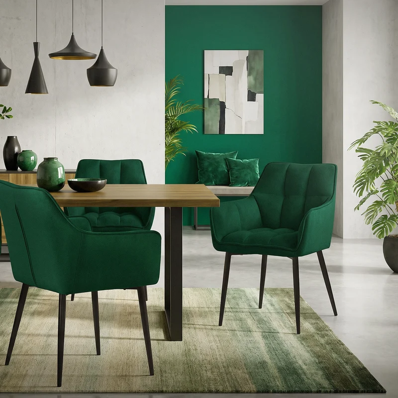 2er Set Esszimmerstuhl Dunkelgrün aus Frotteestoff mit dickem gepolsterter Sitz ML-Design