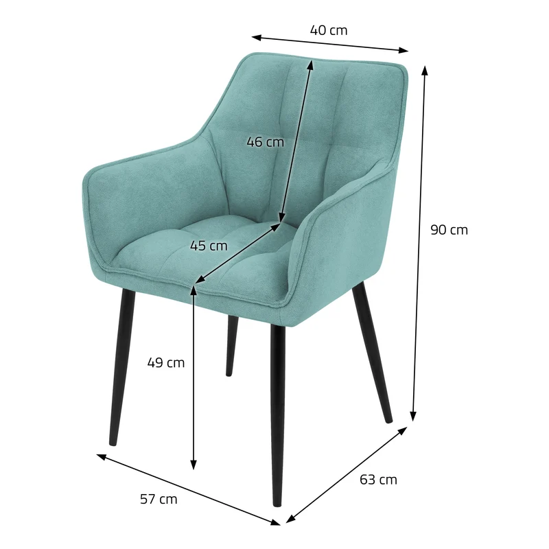 2er Set Esszimmerstuhl Petrol aus Frotteestoff mit dickem gepolsterter Sitz ML-Design