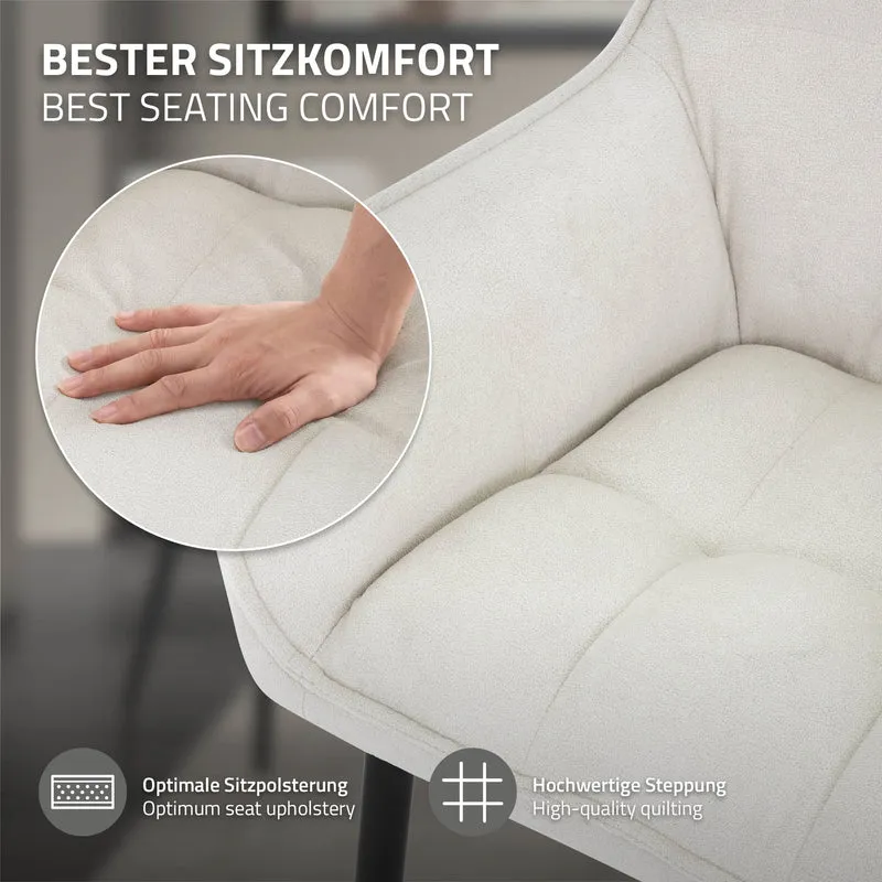 2er Set Esszimmerstuhl Creme aus Frotteestoff mit gepolstertem Sitz ML-Design