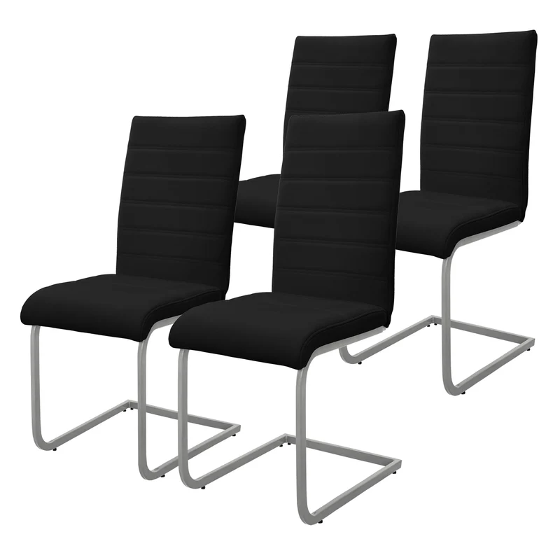 4er Set Esszimmerstuhl Freischwinger mit Rückenlehne Schwarz Kunsterlederbezug ML-Design