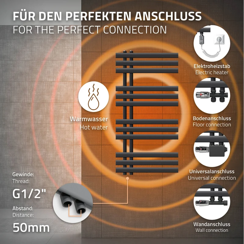 Badheizkörper Elektrisch mit Heizstab 300W 500x1000 mm Anthrazit