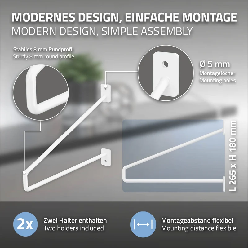 2er Set Wandkonsole Regalhalterung 2x 265 x 180 mm Weiß aus Stahl ML-Design