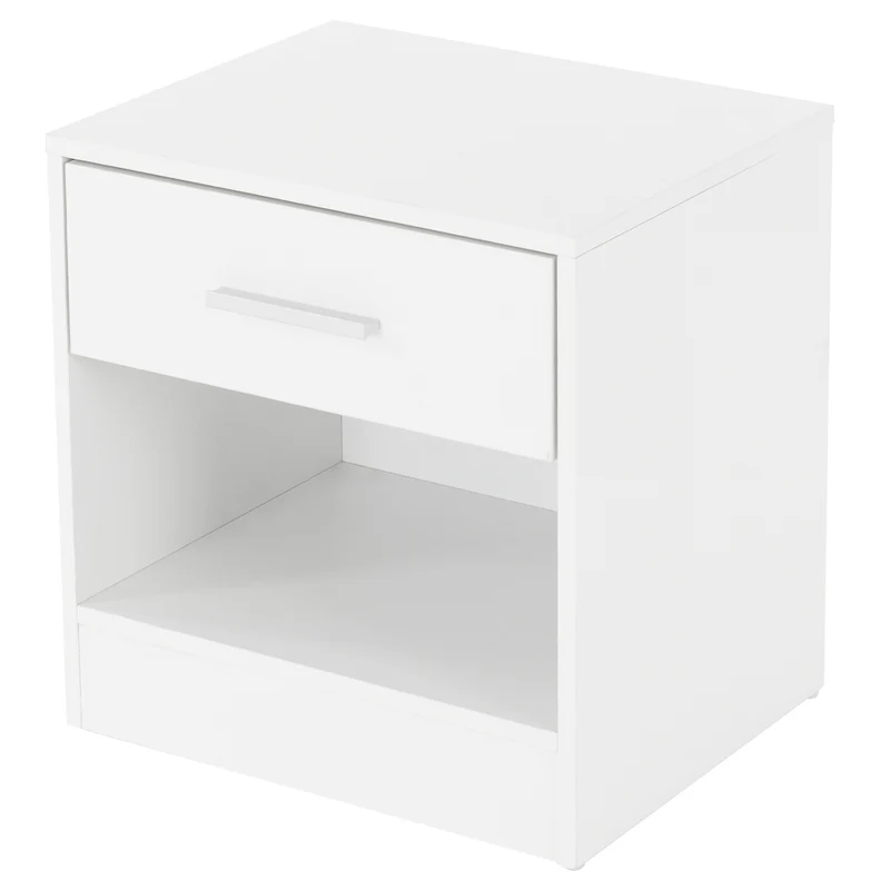 2er Set Nachttisch mit Schublade und offenem Fach 36.5x38.5x30 cm Weiß aus Holz ML-Design