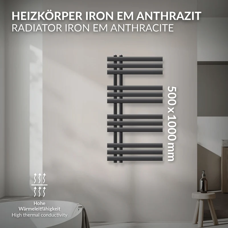 Design Badheizkörper Iron EM 500x1000 mm Anthrazit LuxeBath