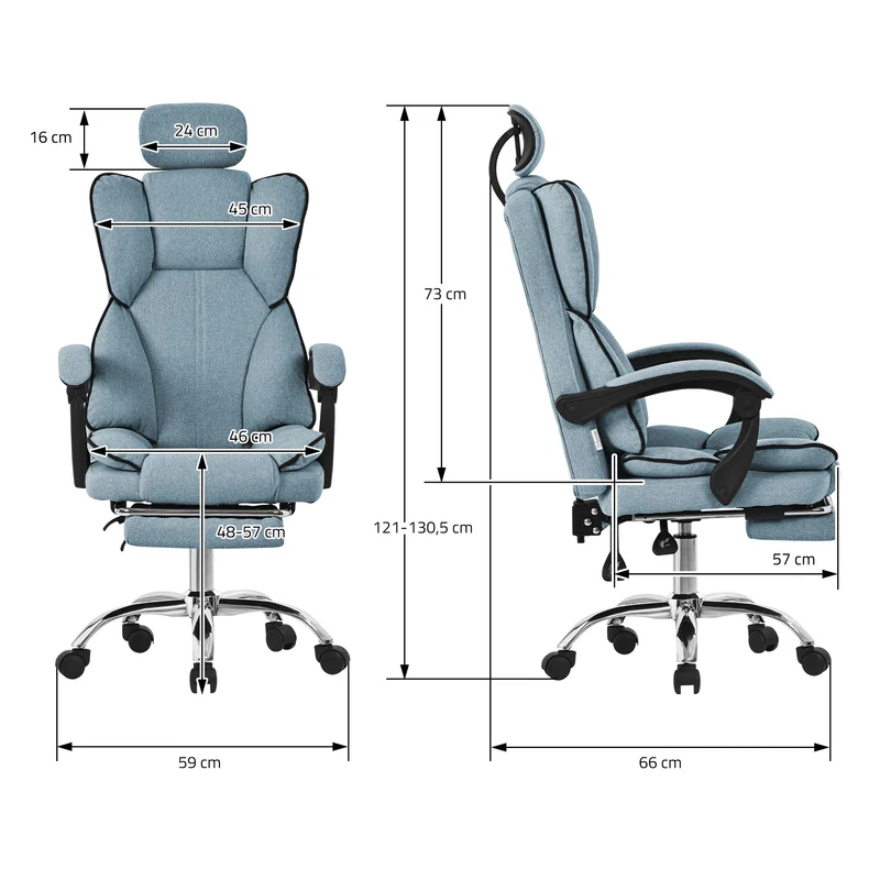 Chefsessel Bürostuhl höhenverstellbar Blau mit höhenverstellbarer Rückenlehne und Fuß-& Kopfstütze bis 120 kg ML-Design