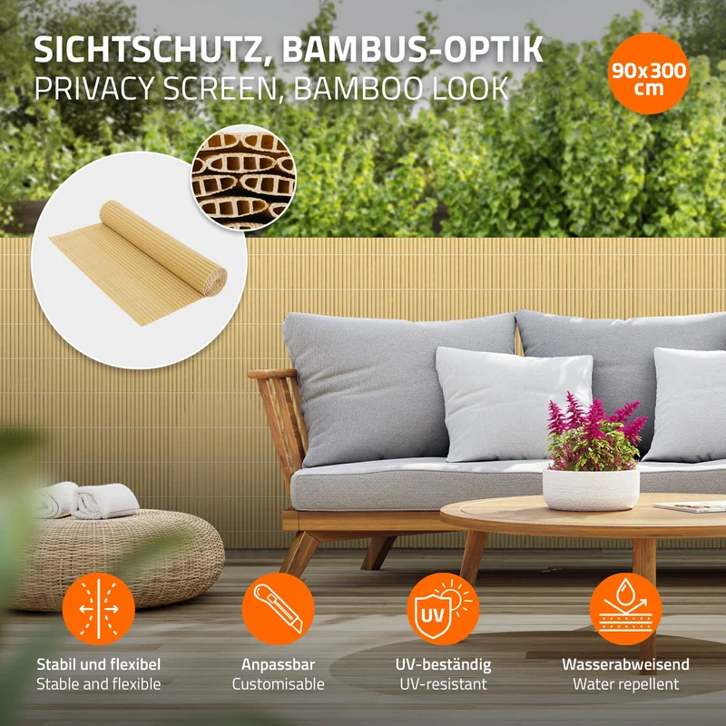 Sichtschutzmatte 90x300 cm Sichtschutzzaun Windschutz Balkonschutz PVC Bambus UV-beständig