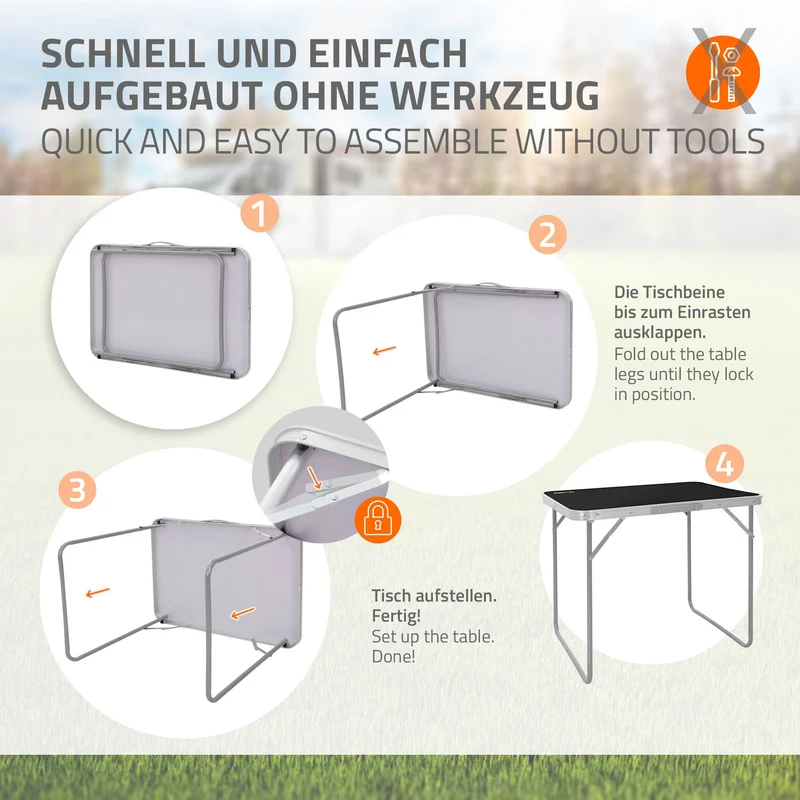 Campingtisch klappbar 70x50x60 cm Schwarz aus Aluminium