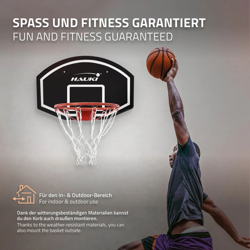 Basketballkorb Set 71x45 cm Schwarz aus Nylon und Kunststoff inkl. Netz und Board