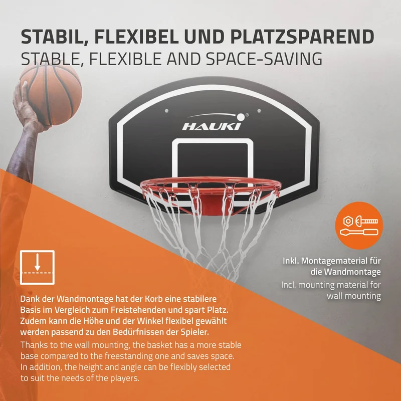 Basketballkorb Set 71x45 cm Schwarz aus Nylon und Kunststoff inkl. Netz und Board