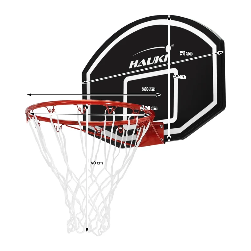 Basketballkorb Set 71x45 cm Schwarz aus Nylon und Kunststoff inkl. Netz und Board