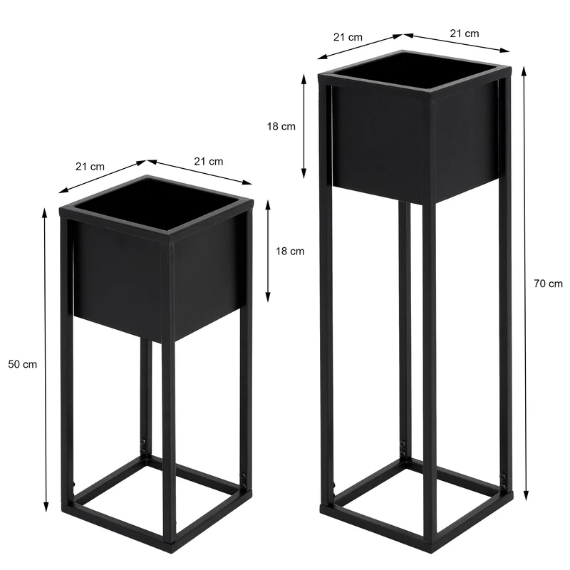 Blumenständer 2er Set mit herausnehmbarem Blumentop eckig Schwarz aus Metall ML-Design