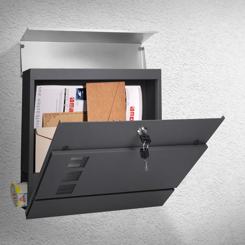Briefkasten mit Zeitungsfach 37x36,5x10,5 cm Anthrazit/Silber aus Stahl