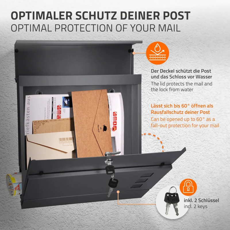 Briefkasten mit Zeitungsfach 37x36,5x10,5 cm Anthrazit aus Stahl