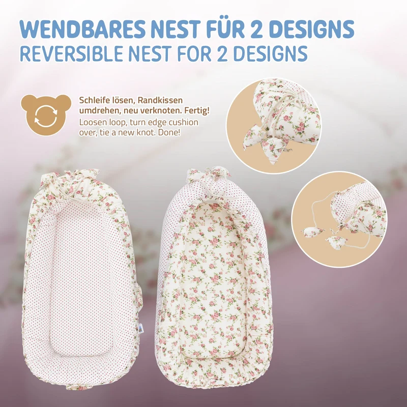 Babynest wendbarer Bezug 90x50 cm Weiß aus Baumwolle Joyz