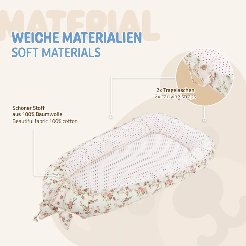 Babynest wendbarer Bezug 90x50 cm Weiß aus Baumwolle Joyz
