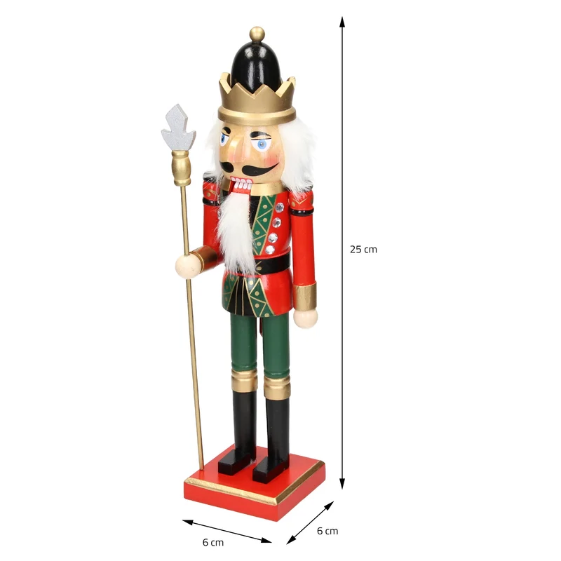 Nussknacker Figur mit schwarze Krone und Zepter 25 cm aus Holz