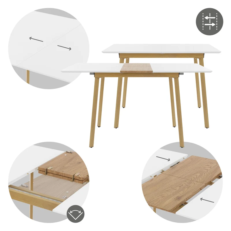 B-Ware Esstisch ausziehbar in Weiß 110-140x75 cm aus Holz Esszimmertisch für 4-6 Personen ML-Design