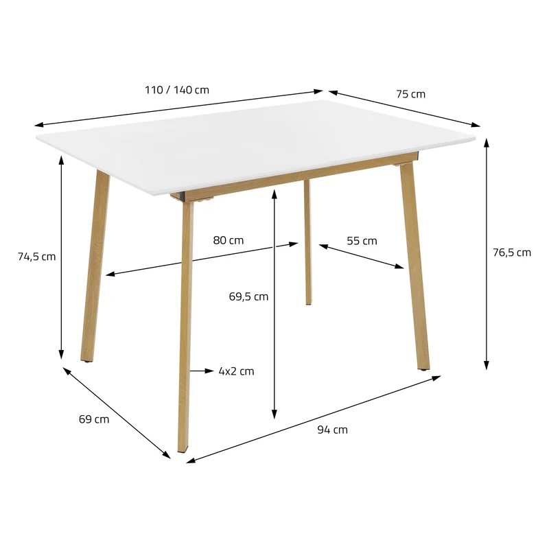 B-Ware Esstisch ausziehbar in Weiß 110-140x75 cm aus Holz Esszimmertisch für 4-6 Personen ML-Design