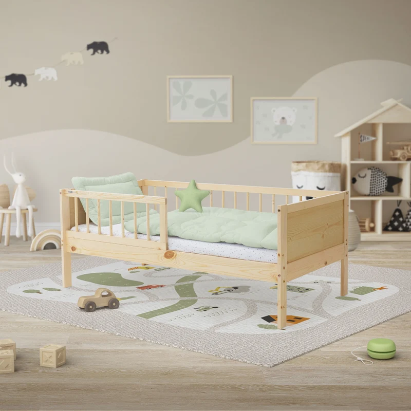 B-Ware Kinderbett 70x140 cm mit Lattenrost und Rausfallschutz Natur Kiefernholz ML-Design