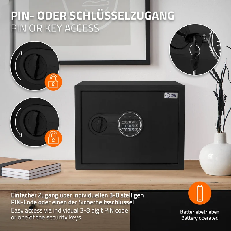 B-Ware Safe Tresor 27L aus Stahl mit Elektronikschloss und Notschlüsseln Rundbolzenverschluss