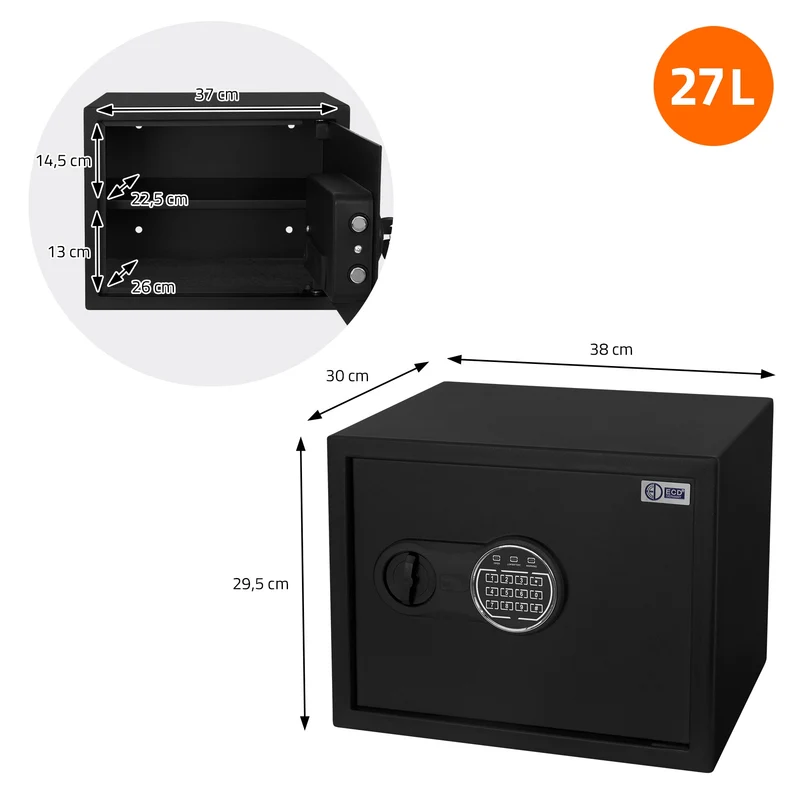 B-Ware Safe Tresor 27L aus Stahl mit Elektronikschloss und Notschlüsseln Rundbolzenverschluss