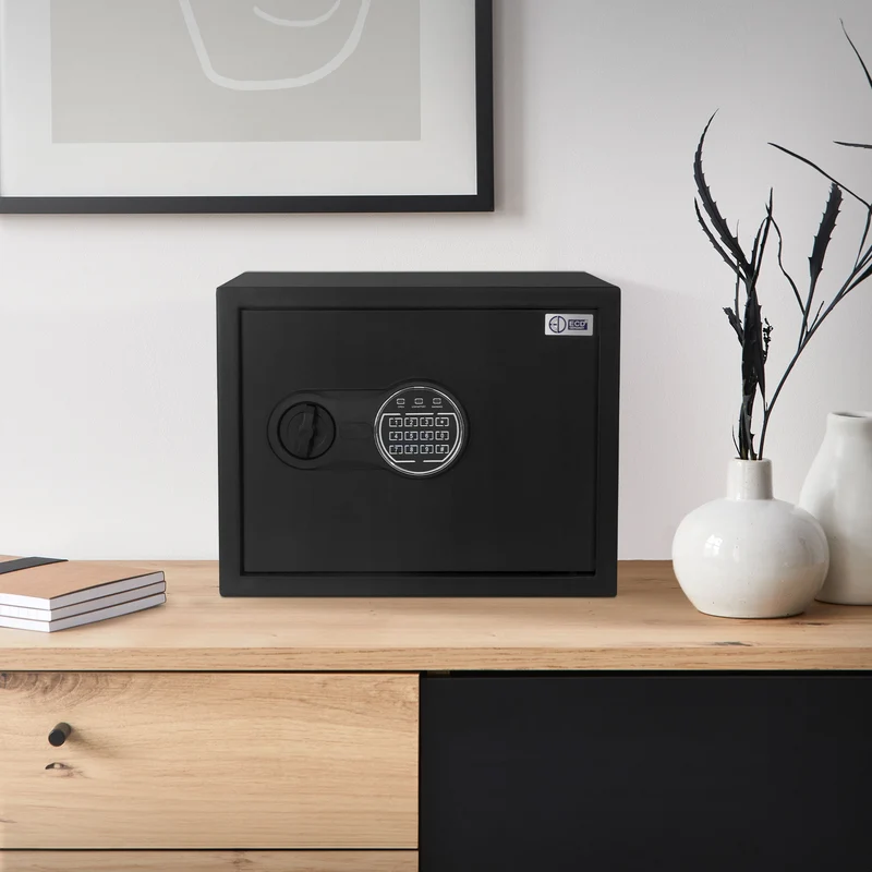 B-Ware Safe Tresor 27L aus Stahl mit Elektronikschloss und Notschlüsseln Rundbolzenverschluss
