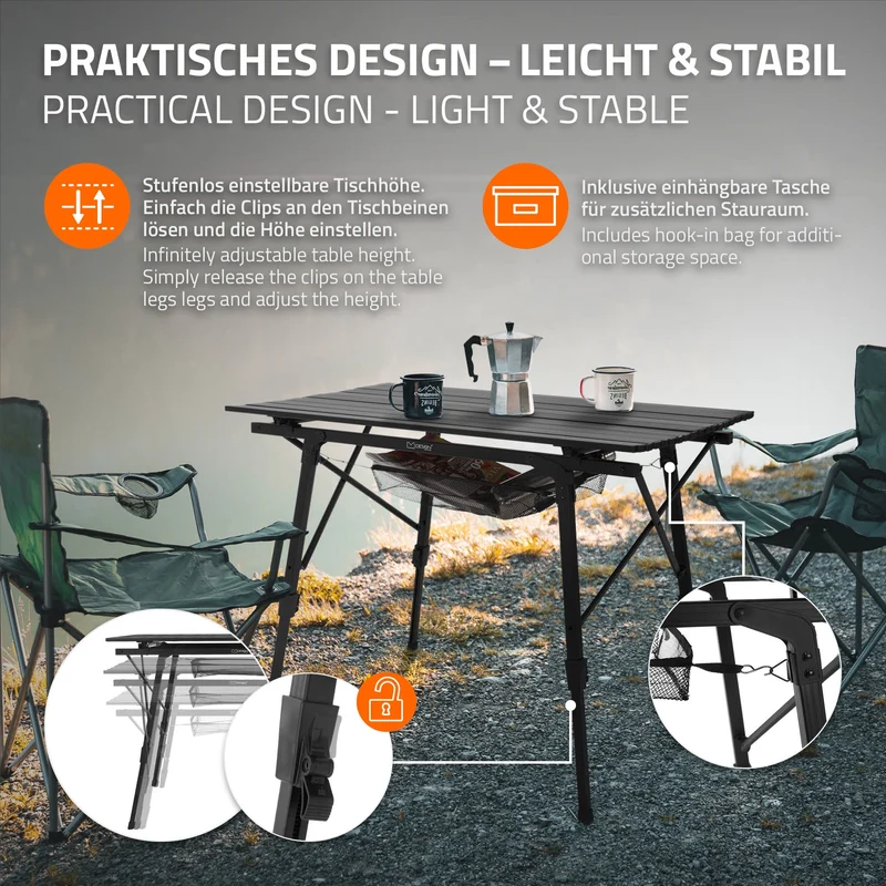 B-Ware Campingtisch faltbar 90x51,5 cm Schwarz aus Aluminium ML-Design