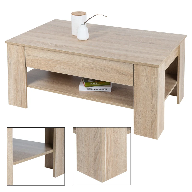 B-Ware Couchtisch mit Schublade und Ablage 110x65x48 cm Sonoma-Eiche ML-Design