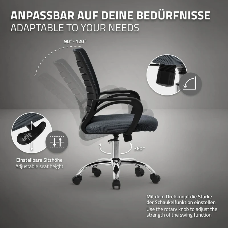 B-Ware Ergonomischer Bürostuhl mit Armlehnen Netzgewebe Grau mit Rollen ML-Design