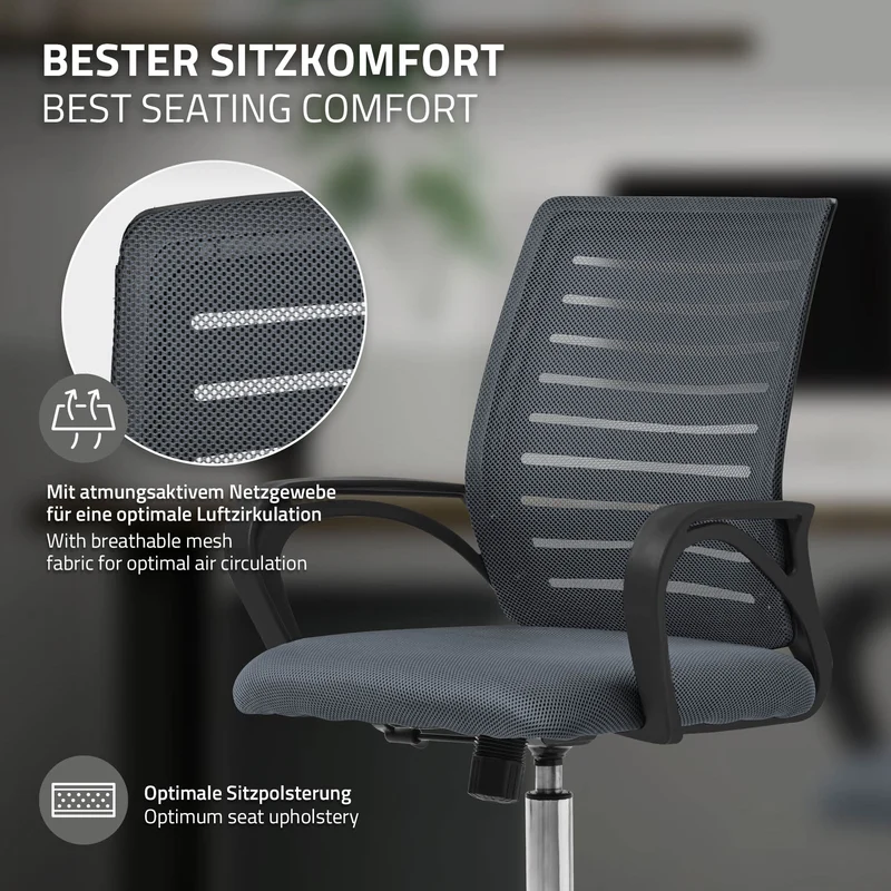 B-Ware Ergonomischer Bürostuhl mit Armlehnen Netzgewebe Grau mit Rollen ML-Design