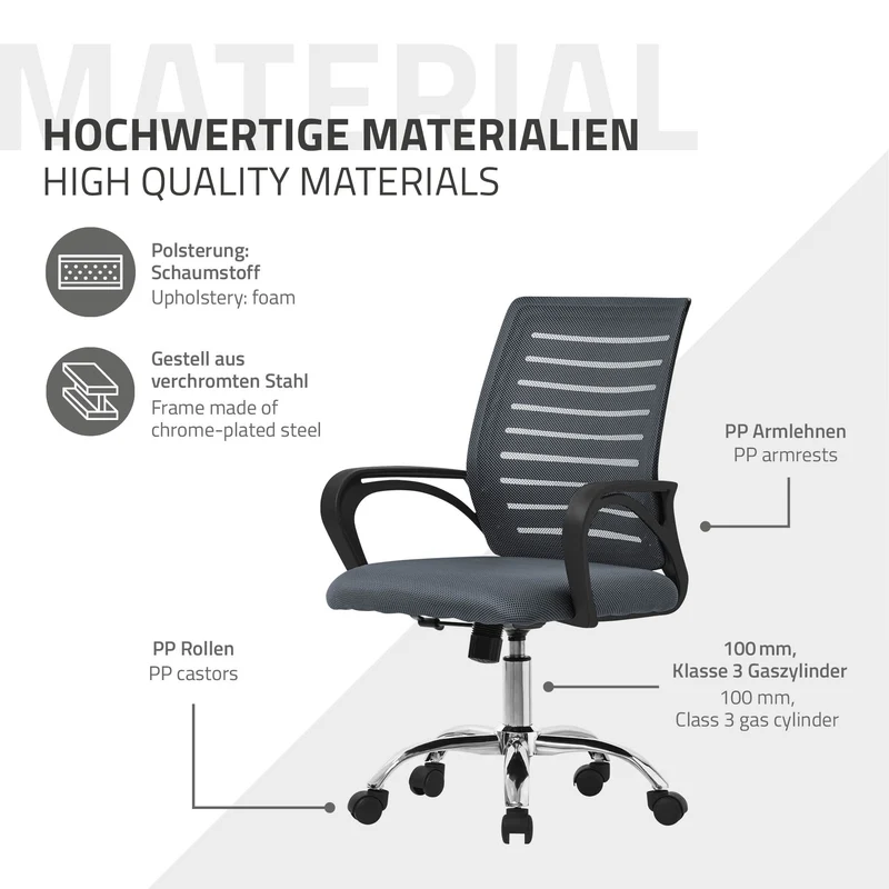 B-Ware Ergonomischer Bürostuhl mit Armlehnen Netzgewebe Grau mit Rollen ML-Design