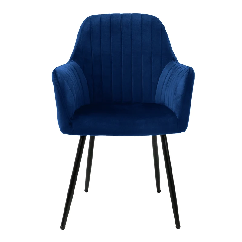 B-Ware Esszimmerstuhl 2er Set mit Rücken- und Armlehnen Blau Küchenstuhl mit Microfaser-Samtbezug ML-Design