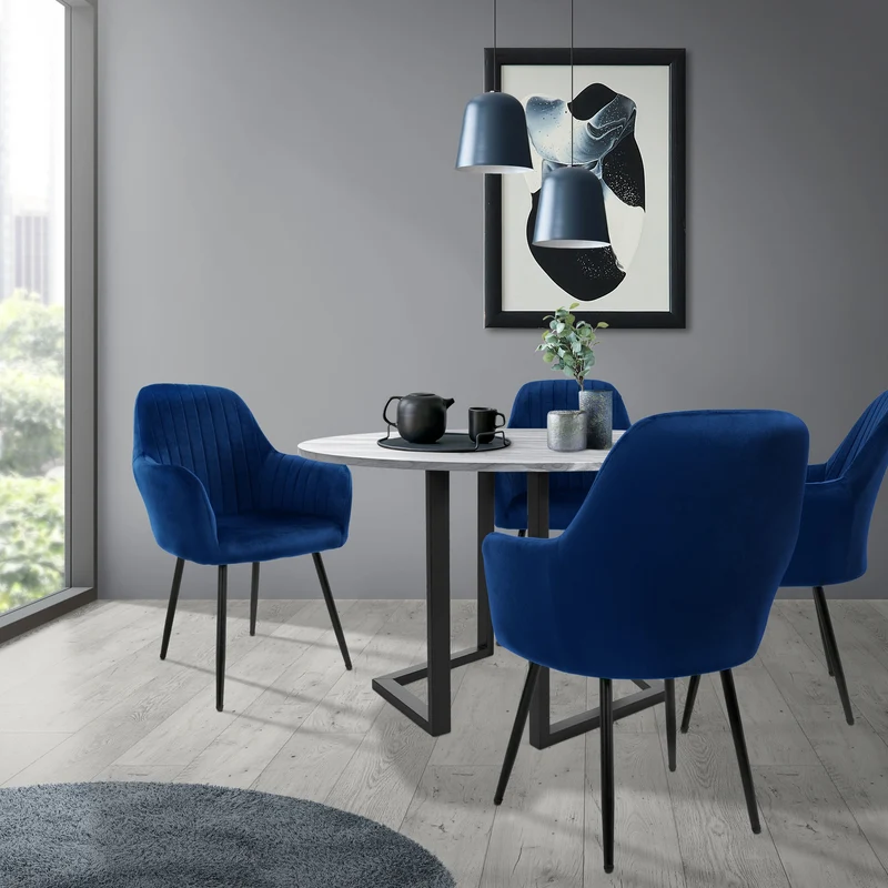B-Ware Esszimmerstuhl 2er Set mit Rücken- und Armlehnen Blau Küchenstuhl mit Microfaser-Samtbezug ML-Design